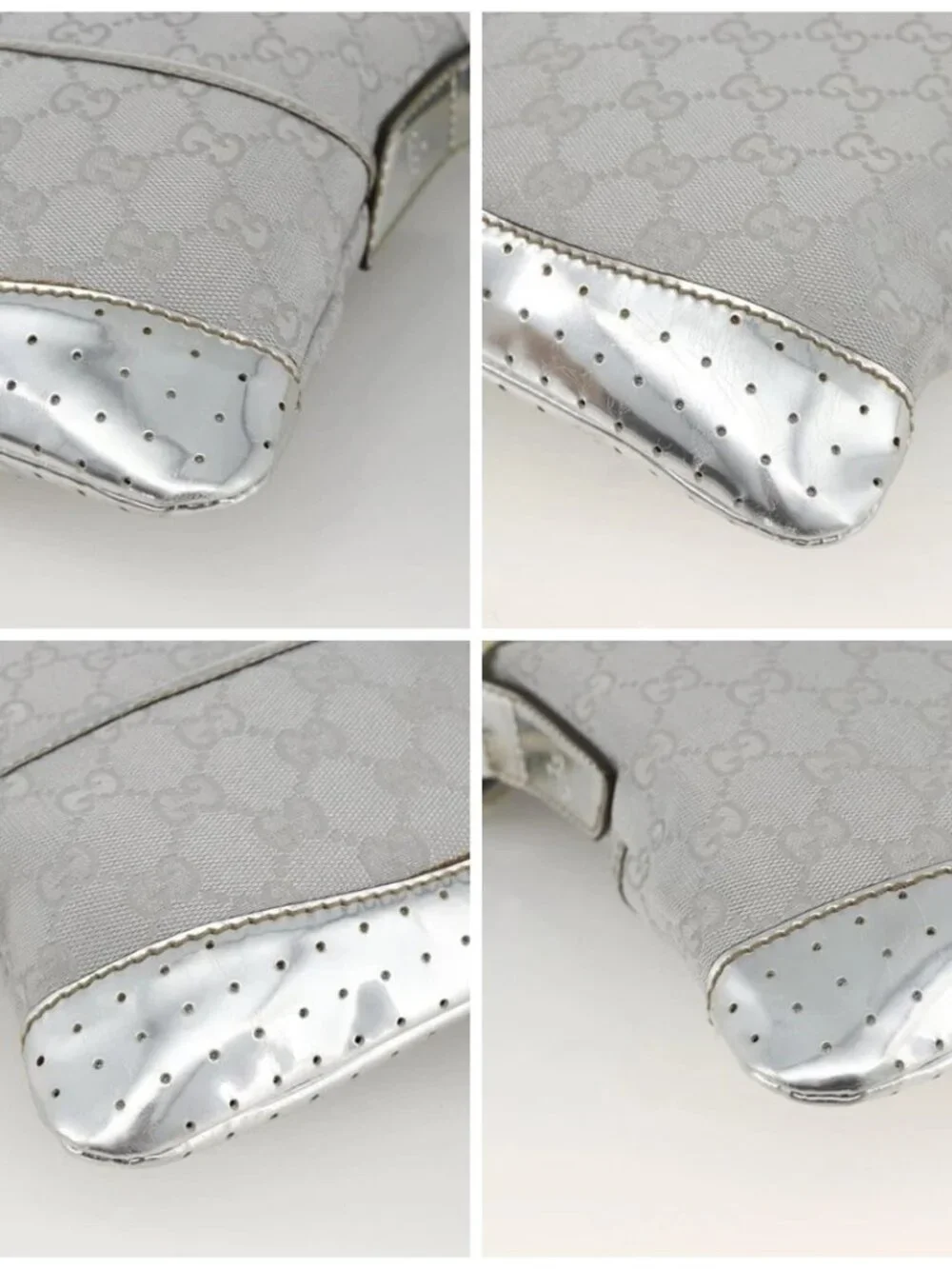 GUCCI GG Canvas Shoulder Bag Silver 147671 Auth BAZ628A